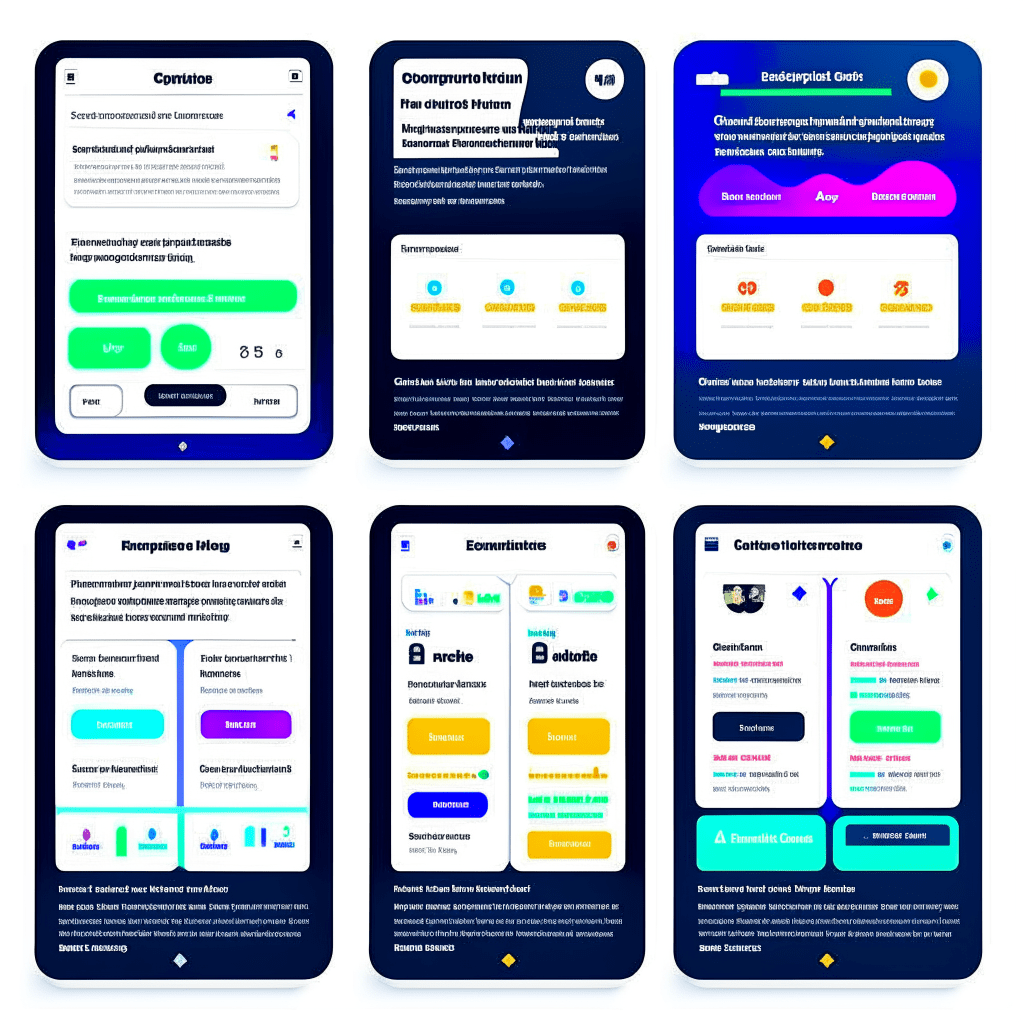 게임화 앱 UI 디자인 모음 보상 배지 진행 상황 추적 기능이 있는 6개 모바일 화면 목업